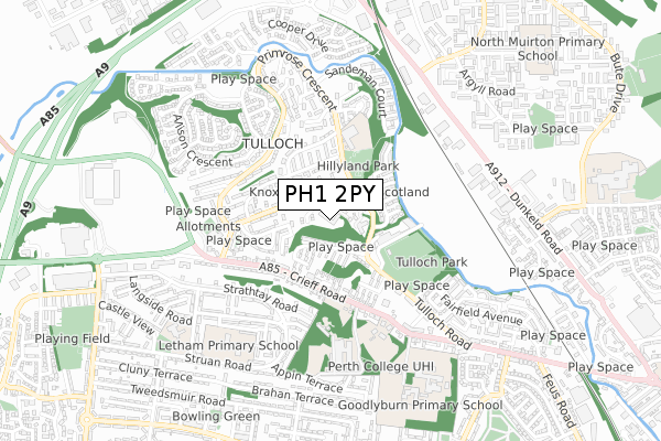 PH1 2PY map - small scale - OS Open Zoomstack (Ordnance Survey)