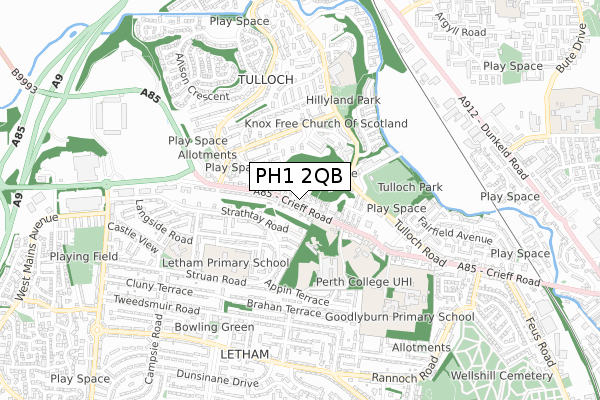 PH1 2QB map - small scale - OS Open Zoomstack (Ordnance Survey)