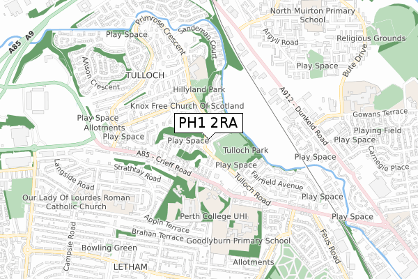 PH1 2RA map - small scale - OS Open Zoomstack (Ordnance Survey)