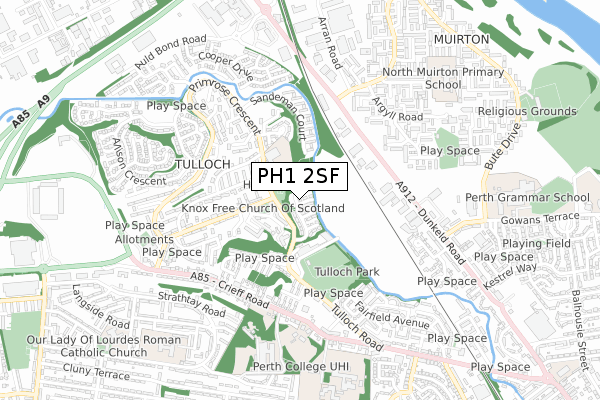 PH1 2SF map - small scale - OS Open Zoomstack (Ordnance Survey)