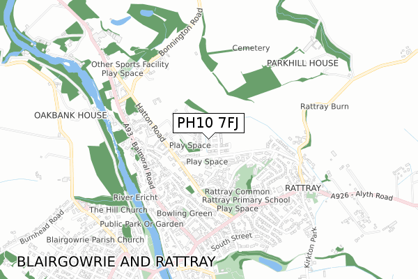 PH10 7FJ map - small scale - OS Open Zoomstack (Ordnance Survey) PH10 7FJ map - small scale - OS Open Zoomstack (Ordnance Survey)