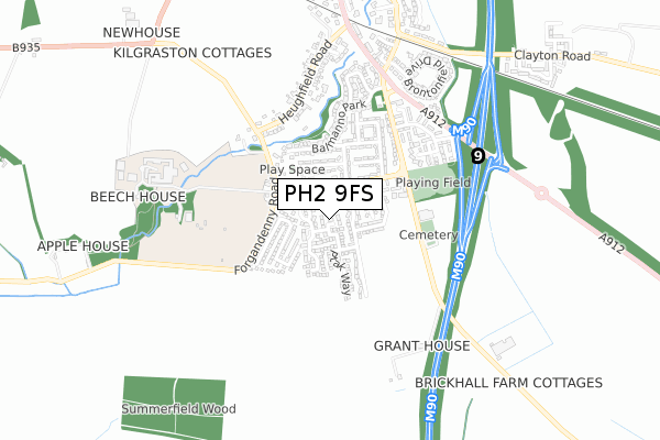 PH2 9FS map - small scale - OS Open Zoomstack (Ordnance Survey)