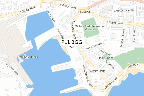PL1 3GG map - large scale - OS Open Zoomstack (Ordnance Survey)
