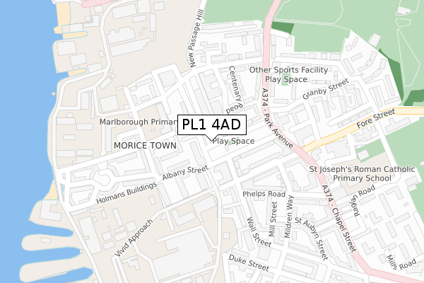 PL1 4AD map - large scale - OS Open Zoomstack (Ordnance Survey)