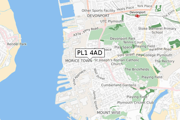 PL1 4AD map - small scale - OS Open Zoomstack (Ordnance Survey)