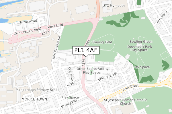 PL1 4AF map - large scale - OS Open Zoomstack (Ordnance Survey)