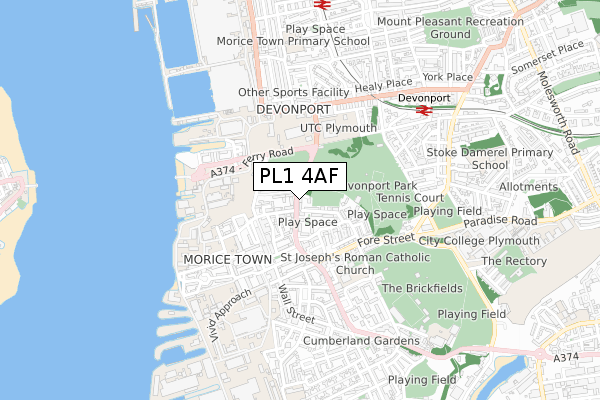 PL1 4AF map - small scale - OS Open Zoomstack (Ordnance Survey)