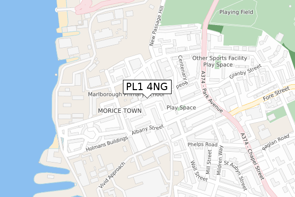 PL1 4NG map - large scale - OS Open Zoomstack (Ordnance Survey)