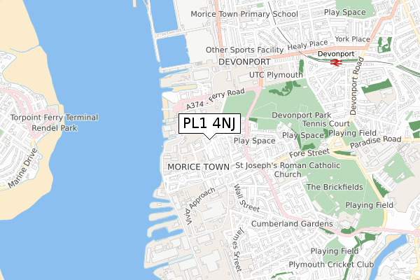 PL1 4NJ map - small scale - OS Open Zoomstack (Ordnance Survey)