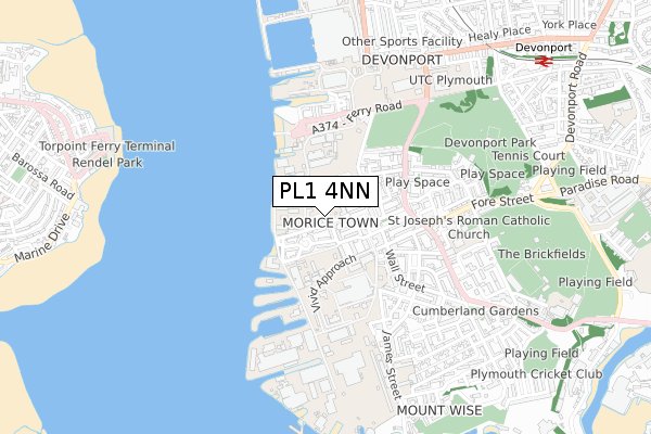 PL1 4NN map - small scale - OS Open Zoomstack (Ordnance Survey)