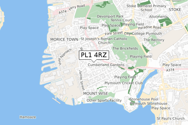 PL1 4RZ map - small scale - OS Open Zoomstack (Ordnance Survey) PL1 4RZ map - small scale - OS Open Zoomstack (Ordnance Survey)