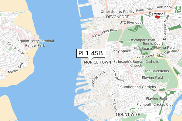 PL1 4SB map - small scale - OS Open Zoomstack (Ordnance Survey)