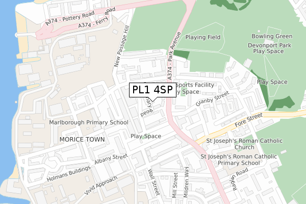 PL1 4SP map - large scale - OS Open Zoomstack (Ordnance Survey)