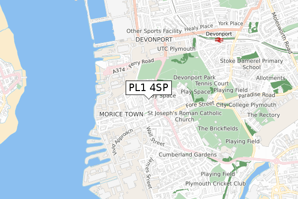 PL1 4SP map - small scale - OS Open Zoomstack (Ordnance Survey)