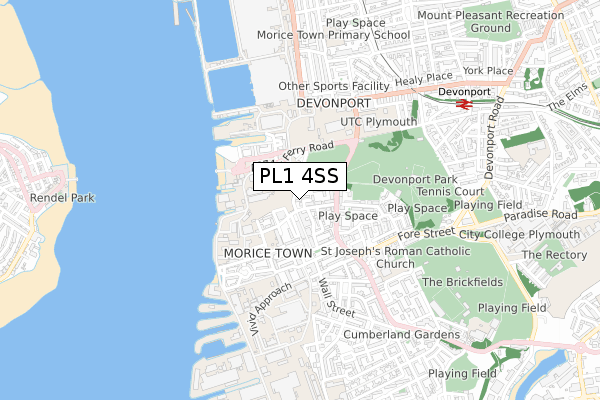 PL1 4SS map - small scale - OS Open Zoomstack (Ordnance Survey)