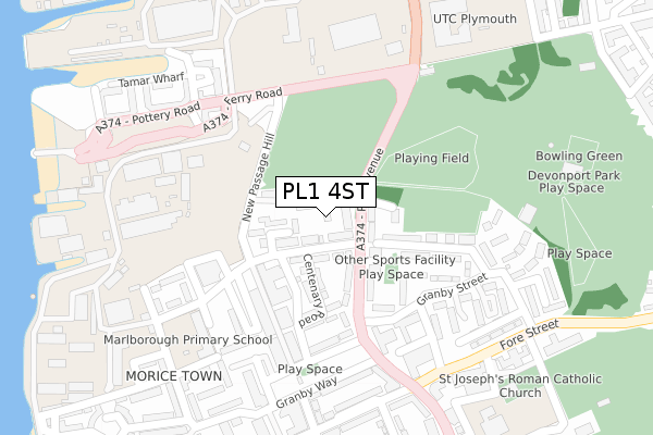 PL1 4ST map - large scale - OS Open Zoomstack (Ordnance Survey)