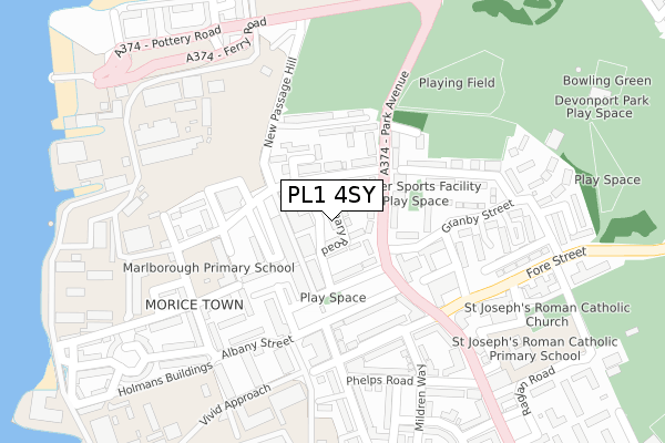 PL1 4SY map - large scale - OS Open Zoomstack (Ordnance Survey)