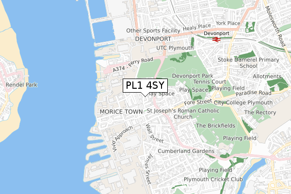 PL1 4SY map - small scale - OS Open Zoomstack (Ordnance Survey)