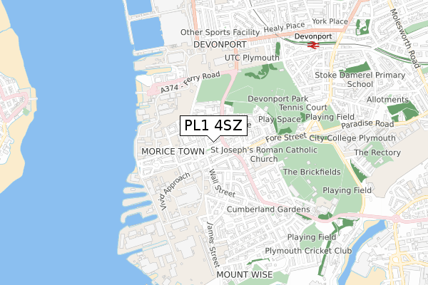 PL1 4SZ map - small scale - OS Open Zoomstack (Ordnance Survey) PL1 4SZ map - small scale - OS Open Zoomstack (Ordnance Survey)