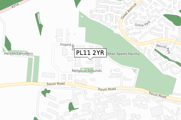 PL11 2YR map - large scale - OS Open Zoomstack (Ordnance Survey)