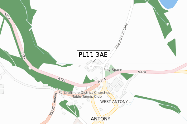 PL11 3AE map - large scale - OS Open Zoomstack (Ordnance Survey)