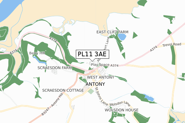 PL11 3AE map - small scale - OS Open Zoomstack (Ordnance Survey)