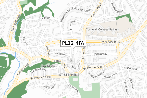 PL12 4FA map - large scale - OS Open Zoomstack (Ordnance Survey)