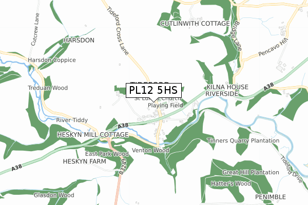 PL12 5HS map - small scale - OS Open Zoomstack (Ordnance Survey)