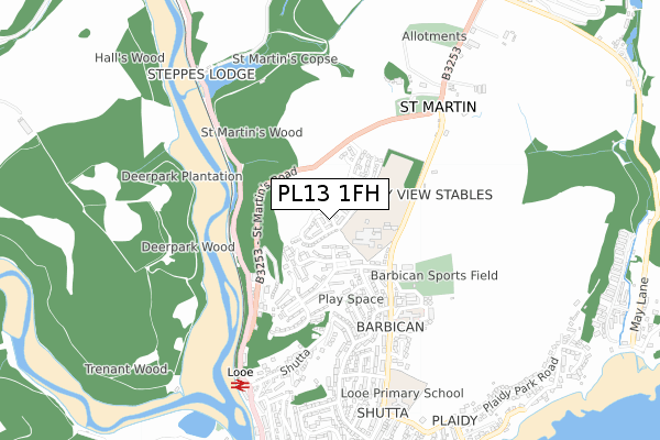 PL13 1FH map - small scale - OS Open Zoomstack (Ordnance Survey)