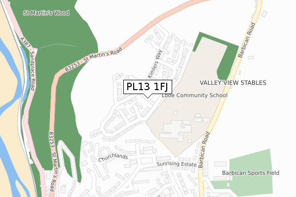 PL13 1FJ map - large scale - OS Open Zoomstack (Ordnance Survey)