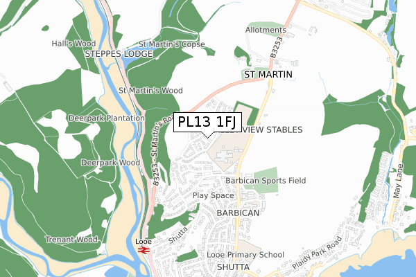 PL13 1FJ map - small scale - OS Open Zoomstack (Ordnance Survey)