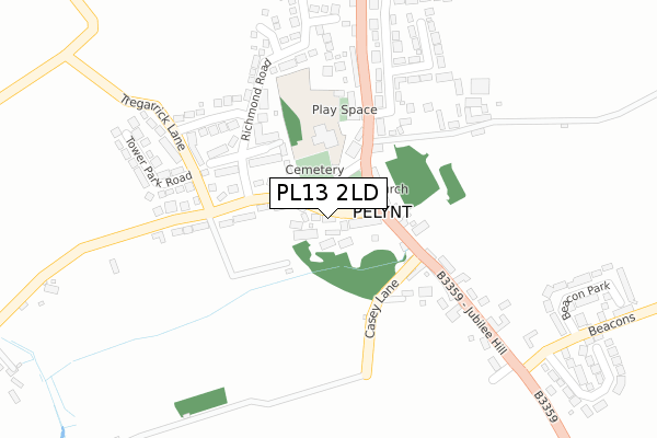 PL13 2LD map - large scale - OS Open Zoomstack (Ordnance Survey)