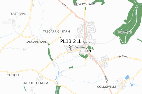 PL13 2LL map - small scale - OS Open Zoomstack (Ordnance Survey)