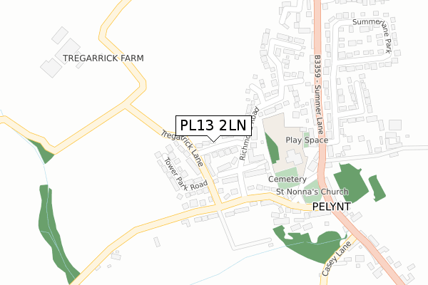 PL13 2LN map - large scale - OS Open Zoomstack (Ordnance Survey)