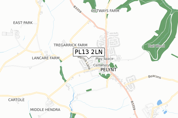 PL13 2LN map - small scale - OS Open Zoomstack (Ordnance Survey)