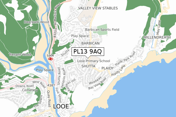 PL13 9AQ map - small scale - OS Open Zoomstack (Ordnance Survey) PL13 9AQ map - small scale - OS Open Zoomstack (Ordnance Survey)