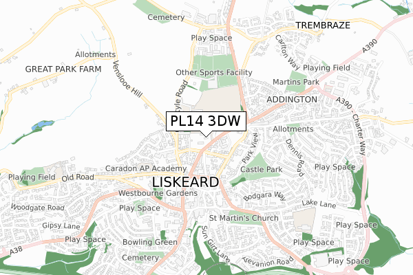PL14 3DW map - small scale - OS Open Zoomstack (Ordnance Survey) PL14 3DW map - small scale - OS Open Zoomstack (Ordnance Survey)