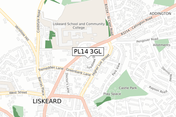 PL14 3GL map - large scale - OS Open Zoomstack (Ordnance Survey)
