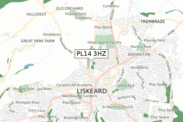 PL14 3HZ map - small scale - OS Open Zoomstack (Ordnance Survey)