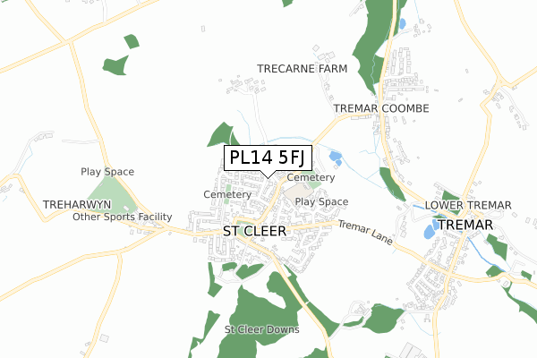 PL14 5FJ map - small scale - OS Open Zoomstack (Ordnance Survey) PL14 5FJ map - small scale - OS Open Zoomstack (Ordnance Survey)