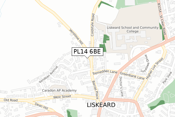 PL14 6BE map - large scale - OS Open Zoomstack (Ordnance Survey)