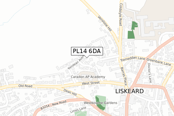 PL14 6DA map - large scale - OS Open Zoomstack (Ordnance Survey)