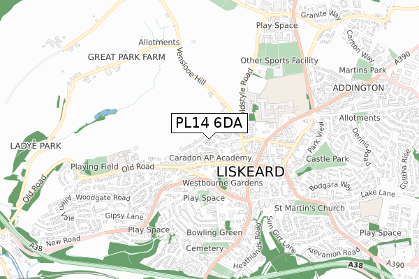 PL14 6DA map - small scale - OS Open Zoomstack (Ordnance Survey)