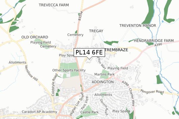PL14 6FE map - small scale - OS Open Zoomstack (Ordnance Survey) PL14 6FE map - small scale - OS Open Zoomstack (Ordnance Survey)