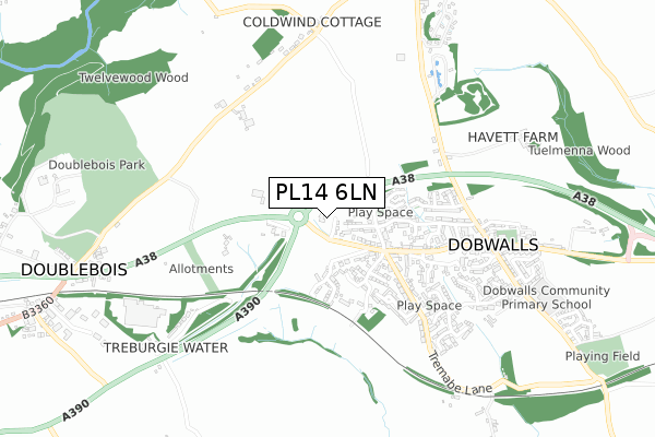 PL14 6LN map - small scale - OS Open Zoomstack (Ordnance Survey)