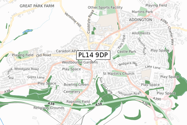 PL14 9DP map - small scale - OS Open Zoomstack (Ordnance Survey)