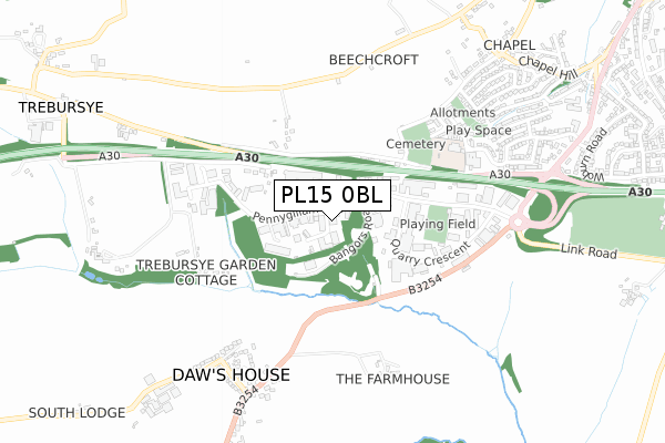 PL15 0BL map - small scale - OS Open Zoomstack (Ordnance Survey)