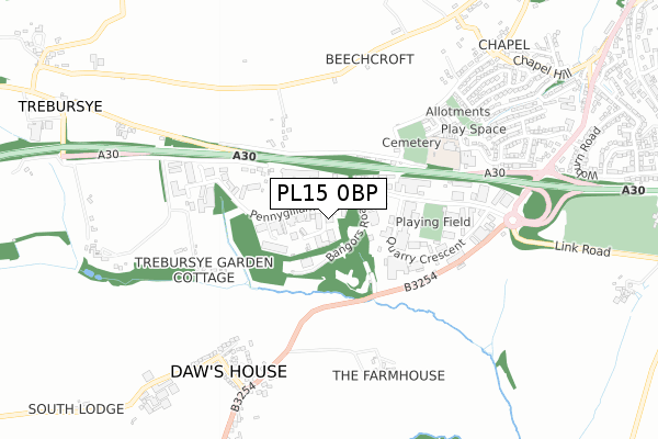 PL15 0BP map - small scale - OS Open Zoomstack (Ordnance Survey)