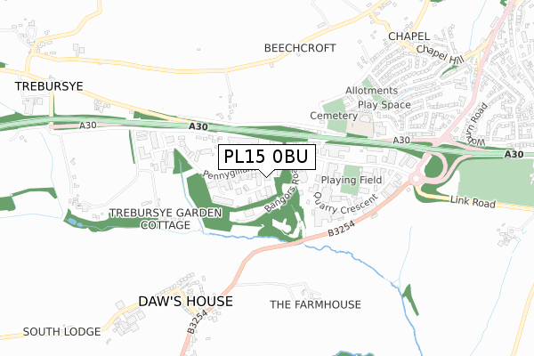PL15 0BU map - small scale - OS Open Zoomstack (Ordnance Survey)