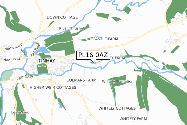 PL16 0AZ map - small scale - OS Open Zoomstack (Ordnance Survey)